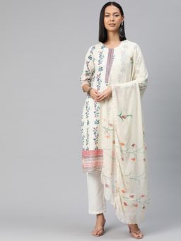 Readiprint - Women White Floral Printed Kurta with Pant and Dupatta (Set of 3)