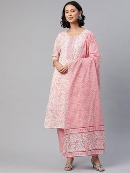 Readiprint - Women Pink Floral Printed Kurta with Pant and Dupatta (Set of 3)