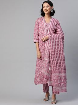 Readiprint - Women Pink Printed Kurta with Pant and Dupatta (Set of 3)