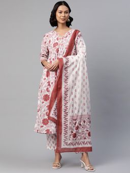 Readiprint - Women Pink Floral Printed Kurta with Pant and Dupatta (Set of 3)
