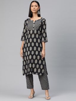 Readiprint - Women Black Floral Printed Kurta with Pant (Set of 2)