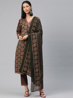Readiprint - Women Green Printed Kurta with Pant and Dupatta (Set of 3)