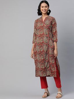 Readiprint - Women Red Paisley Printed Kurta with Pant (Set of 2)