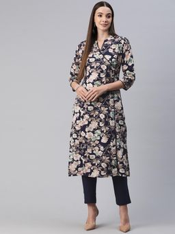 Readiprint - Women Navy Blue Floral Printed Kurta with Pant (Set of 2)