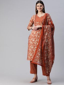 Readiprint - Women Rust Floral Printed Kurta with Pant and Dupatta (Set of 3)
