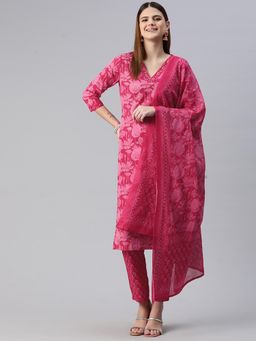Readiprint - Women Pink Floral Printed Kurta with Pant and Dupatta (Set of 3)