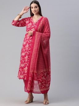 Readiprint - Women Pink Floral Printed Kurta with Salwar and Dupatta (Set of 3)
