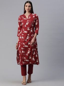 Readiprint - Women Maroon Floral Printed Kurta with Pant (Set of 2)