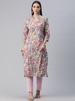 Readiprint - Women Pink Floral Printed Kurta with Pant (Set of 2)