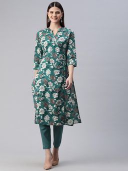 Readiprint - Women Green Floral Printed Kurta with Pant (Set of 2)