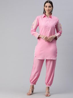 Readiprint - Women Pink Solid/Plain Kurta with Salwar (Set of 2)