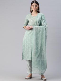 Readiprint - Women Green Printed Kurta with Pant and Dupatta (Set of 3)