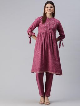 Readiprint - Women Pink Printed Kurta with Pant (Set of 2)
