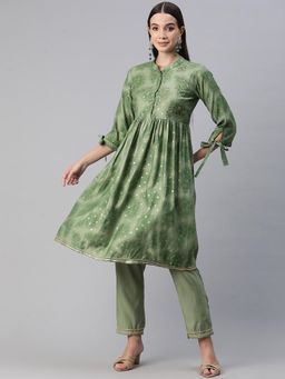 Readiprint - Women Green Printed Kurta with Pant (Set of 2)