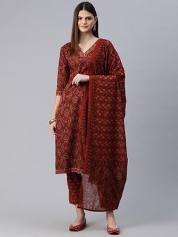 Readiprint - Women Red Floral Printed Kurta with Pant and Dupatta (Set of 3)