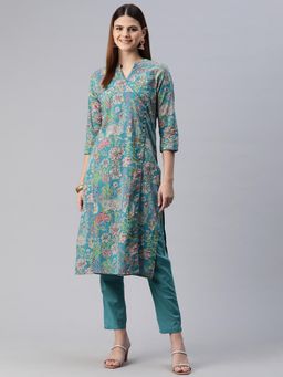 Readiprint - Women Green Floral Printed Kurta with Pant (Set of 2)