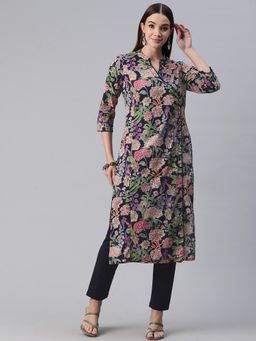 Readiprint - Women Navy Blue Floral Printed Kurta with Pant (Set of 2)