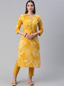 Readiprint - Women Mustard Printed Kurta with Pant (Set of 2)