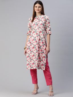 Readiprint - Women Off White Floral Printed Kurta with Pant (Set of 2)