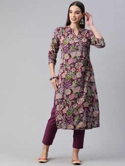 Readiprint - Women Purple Floral Printed Kurta with Pant (Set of 2)