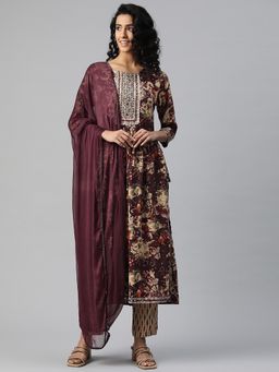 Readiprint - Women Purple Floral Printed Kurta with Pant and Dupatta (Set of 3)