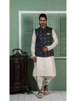 KISAH - Men Navy Blue Kurta Jacket Set (Set of 3)