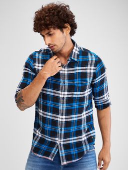 Spykar - Blue Full Sleeves Cotton Slim Fit Checks Shirt for Men