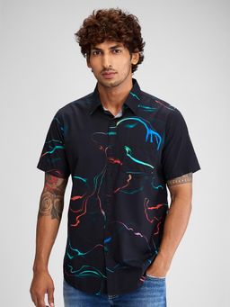 Spykar - Black Half Sleeves Cotton Slim Fit Printed Shirt for Men