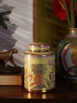 Pure Home + Living - Green Pineapple Print Ceramic Canister