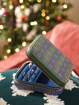 Pure Home + Living - Green Blue Plaid Faux Leather Travel Jewellery Organiser