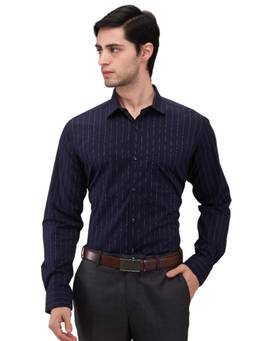 Park Avenue - Slim Fit Striped Fancy Navy Blue Shirt