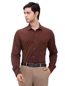 Park Avenue - Slim Fit Printed Dark Brown Shirt