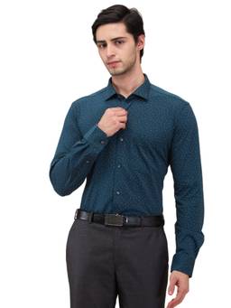 Park Avenue - Slim Fit Printed Dark Petrol Shirt