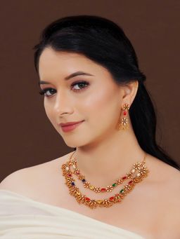 Designbox - Double Layer Multi-Colour Stone Necklace (Set of 2)