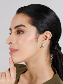 Stone Story By Shruti - Women Pink Sterling Silver Stones Ear Cuffs & Clips Earrings