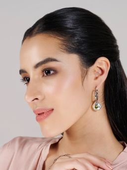 Stone Story By Shruti - Women Green Sterling Silver Stones Hoops Earrings