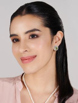 Stone Story By Shruti - Women Green Sterling Silver Stones Studs Earrings