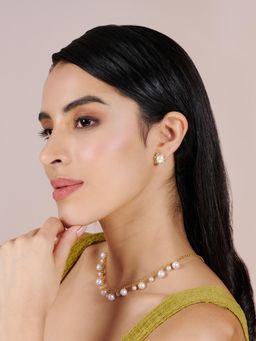 Stone Story By Shruti - Women White Sterling Silver Pearl Studs Earrings