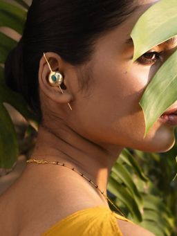 Stone Story By Shruti - Women Green Sterling Silver Stones Ear Cuffs & Clips Earrings