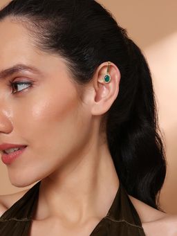 Stone Story By Shruti - Women Green Sterling Silver Stones Ear Cuffs & Clips Earrings