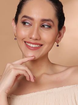 Stone Story By Shruti - Women Purple Sterling Silver Stones Hoops Earrings