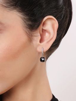 Stone Story By Shruti - Women Black Sterling Silver Stones Hoops Earrings