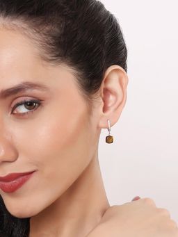 Stone Story By Shruti - Women Brown Sterling Silver Stones Hoops Earrings