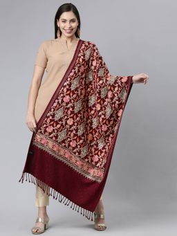Pashmoda - Women Wine Aari Embroidered Shawl