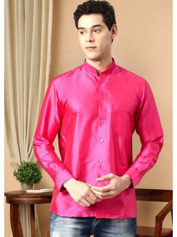 TATTVA - Pink Men's Regular Fit Solid Mandarin Collar Festive Shirt