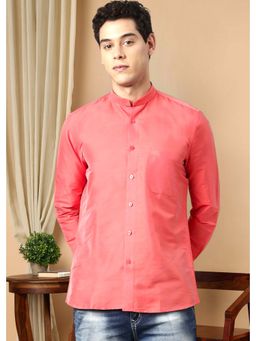TATTVA - Pink Men's Regular Fit Solid Mandarin Collar Festive Shirt