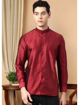 TATTVA - Maroon Men's Regular Fit Solid Mandarin Collar Festive Shirt