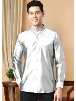 TATTVA - Silver Men's Regular Fit Solid Mandarin Collar Festive Shirt