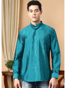 TATTVA - Rama Green Men's Regular Fit Solid Mandarin Collar Festive Shirt