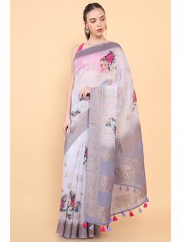 Soch - Women Purple Chanderi Floral Saree with Unstitched Blouse